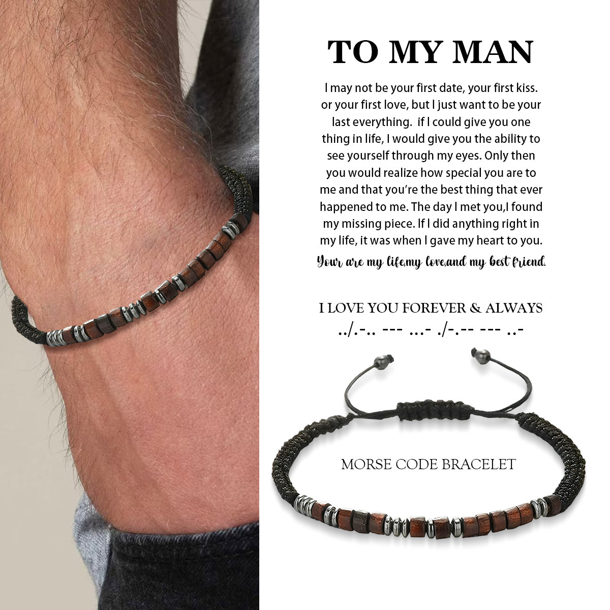 To My Man -I Love You Forever & Always Morse Code Bracelet