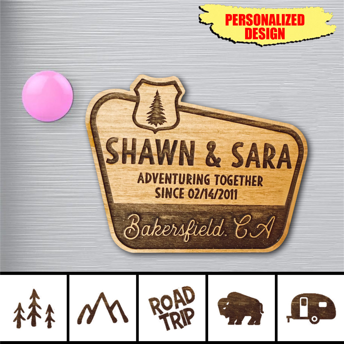 Personalized Couple Adventure Together Wooden Fridge Magnet