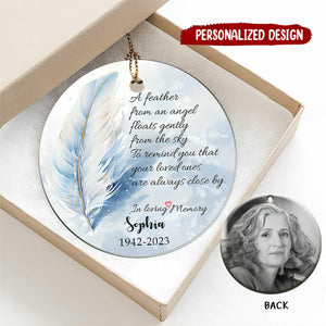 Feather Memorial Ceramic Ornament -Personalized Remembrance Gift