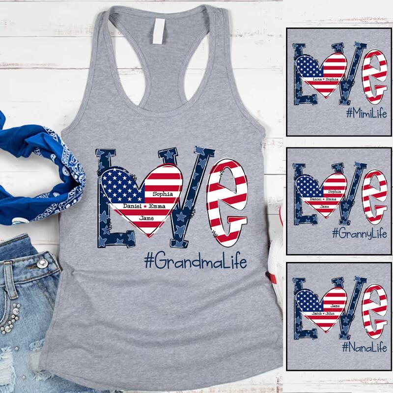 Personalized Love Grandma Life American Flag Personalized Tank Top