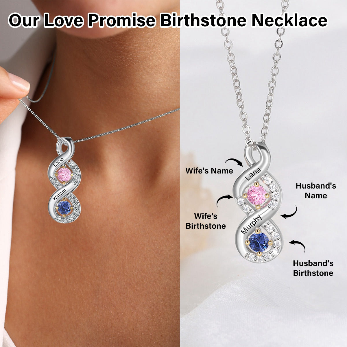 Personalized Forever Love Birthstones Infinity Necklace