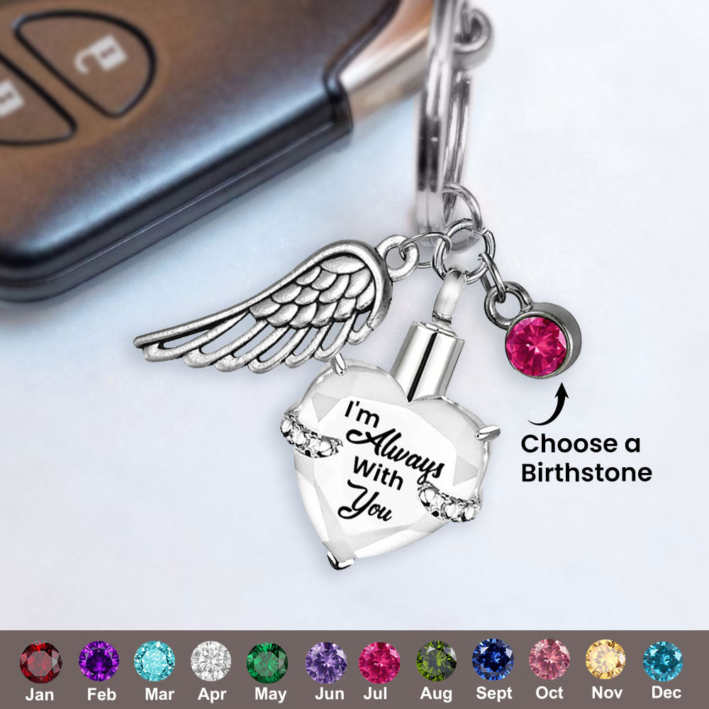 Memorial Personalized Birthstone Urn Keychain With Wing