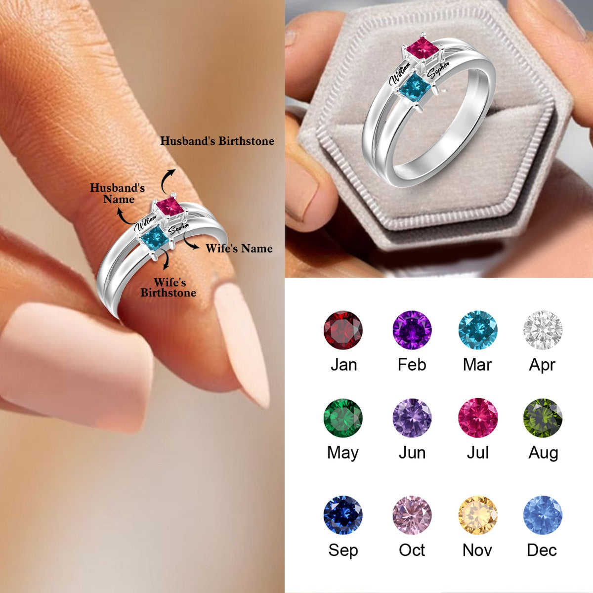 Personalized Name Birthstones Love Promise Ring