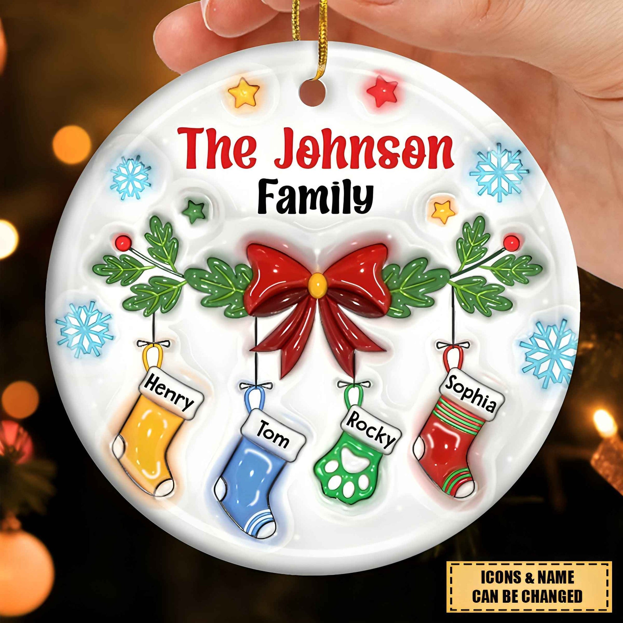 Personalized Family Stocking Circle Ceramic Ornament