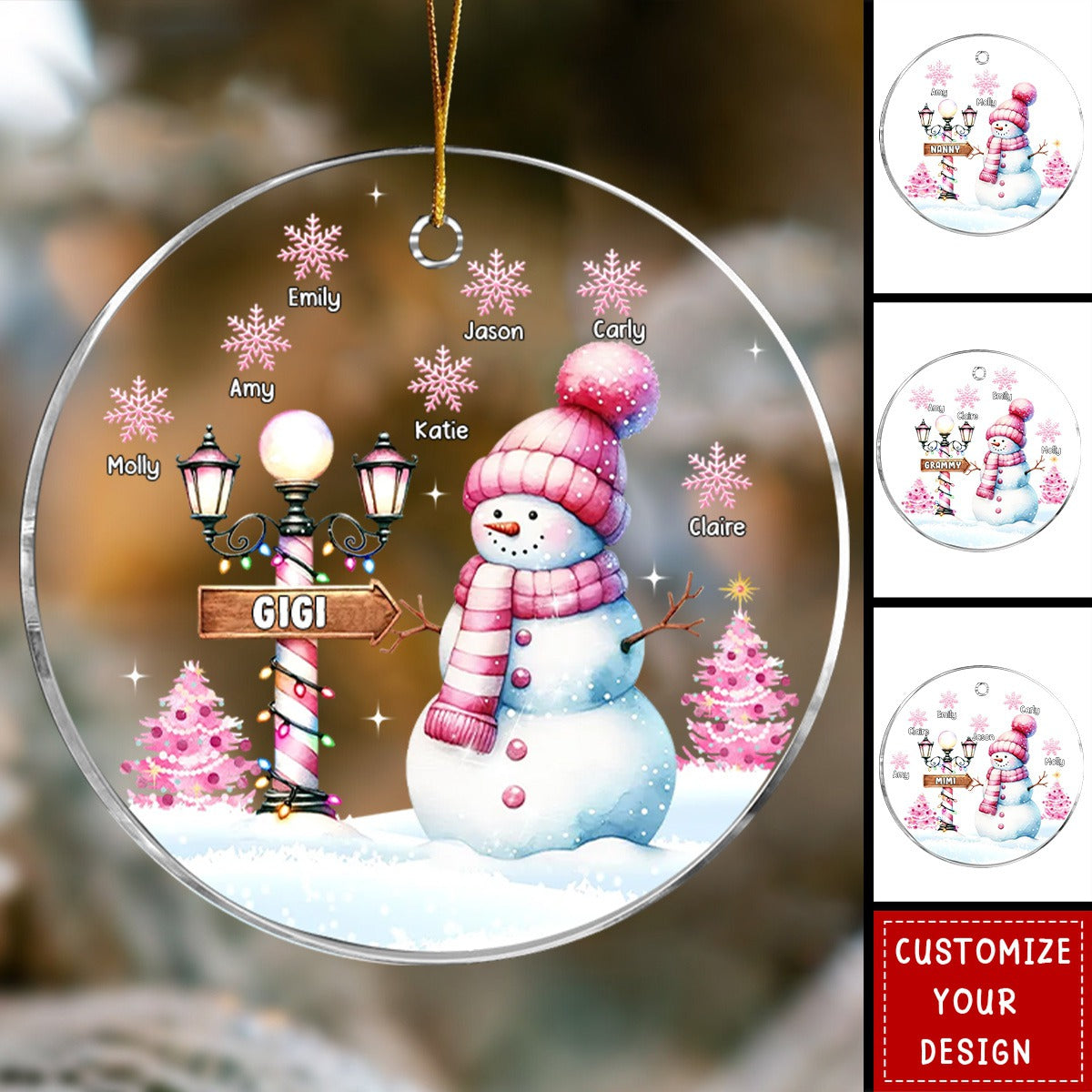 Personalized Grandma Snowman Acrylic Circle Ornament