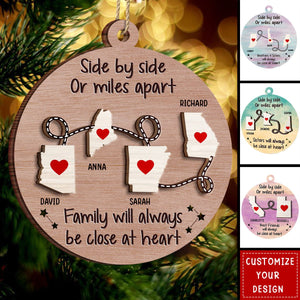 Side By Side Or Miles Apart - Christmas Gift For Family，Personalized Wooden Ornament