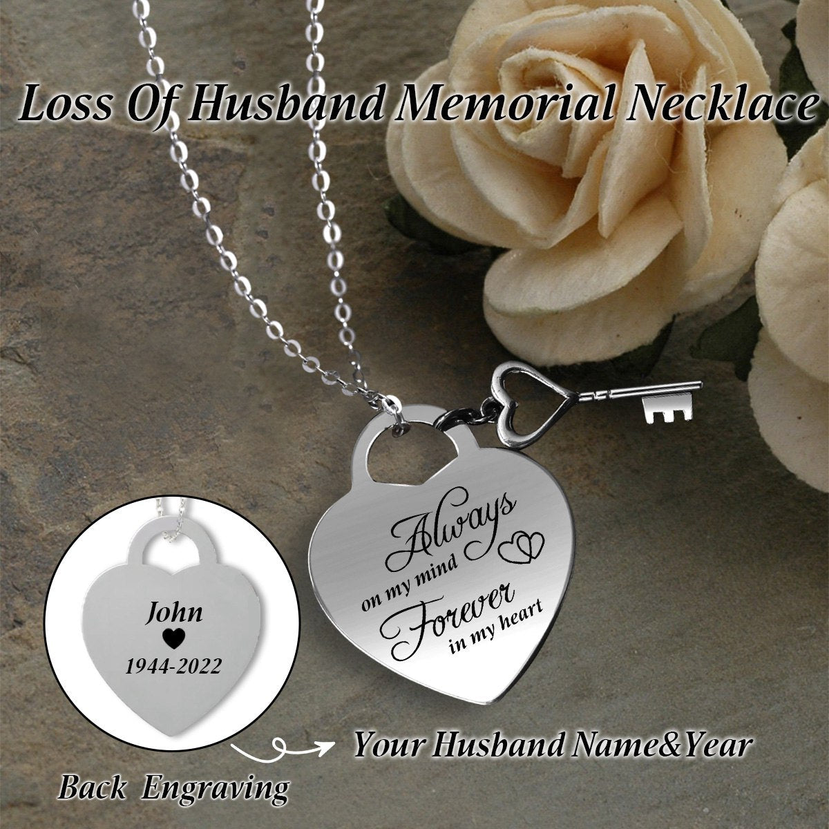 Personalized Memorial Heart Necklace With Heart Key