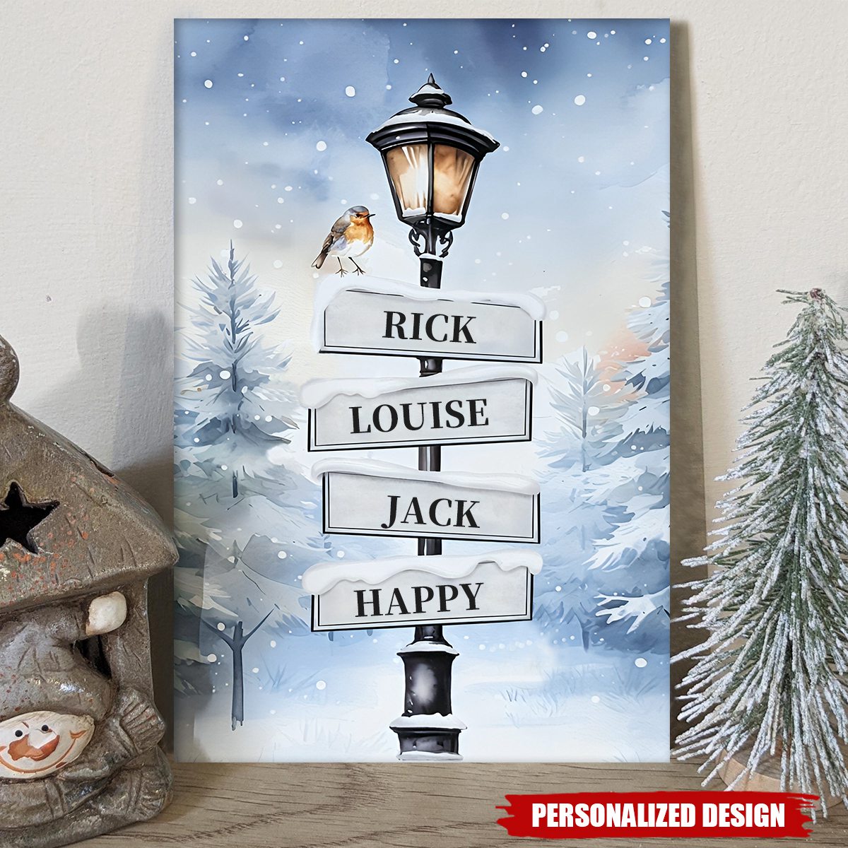 Personalized Family Christmas Sign Post Canvas- Gift For Family