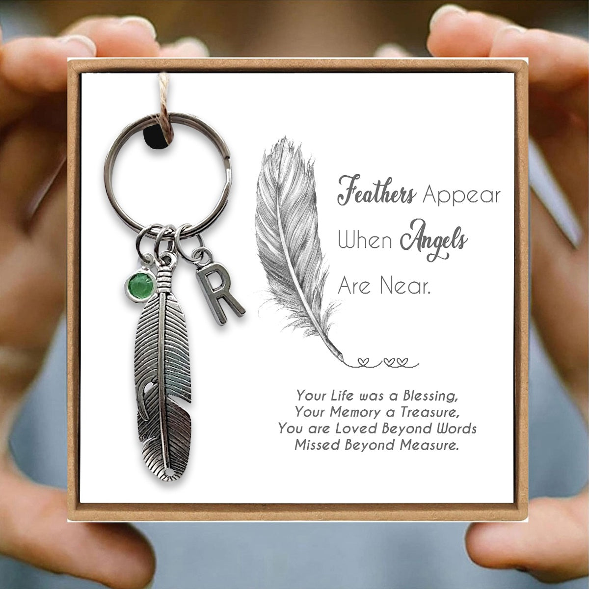 Personalized Feathers Appear when Angels are Near Memorial Keychain