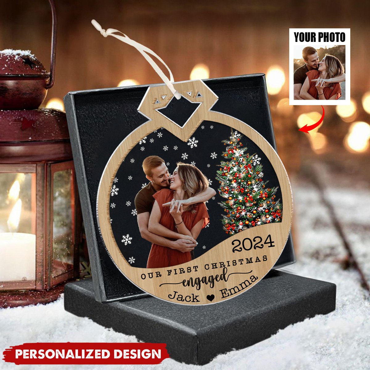 Our First Christmas Since Engagement-Personalized Double Ornament-Upload Photo