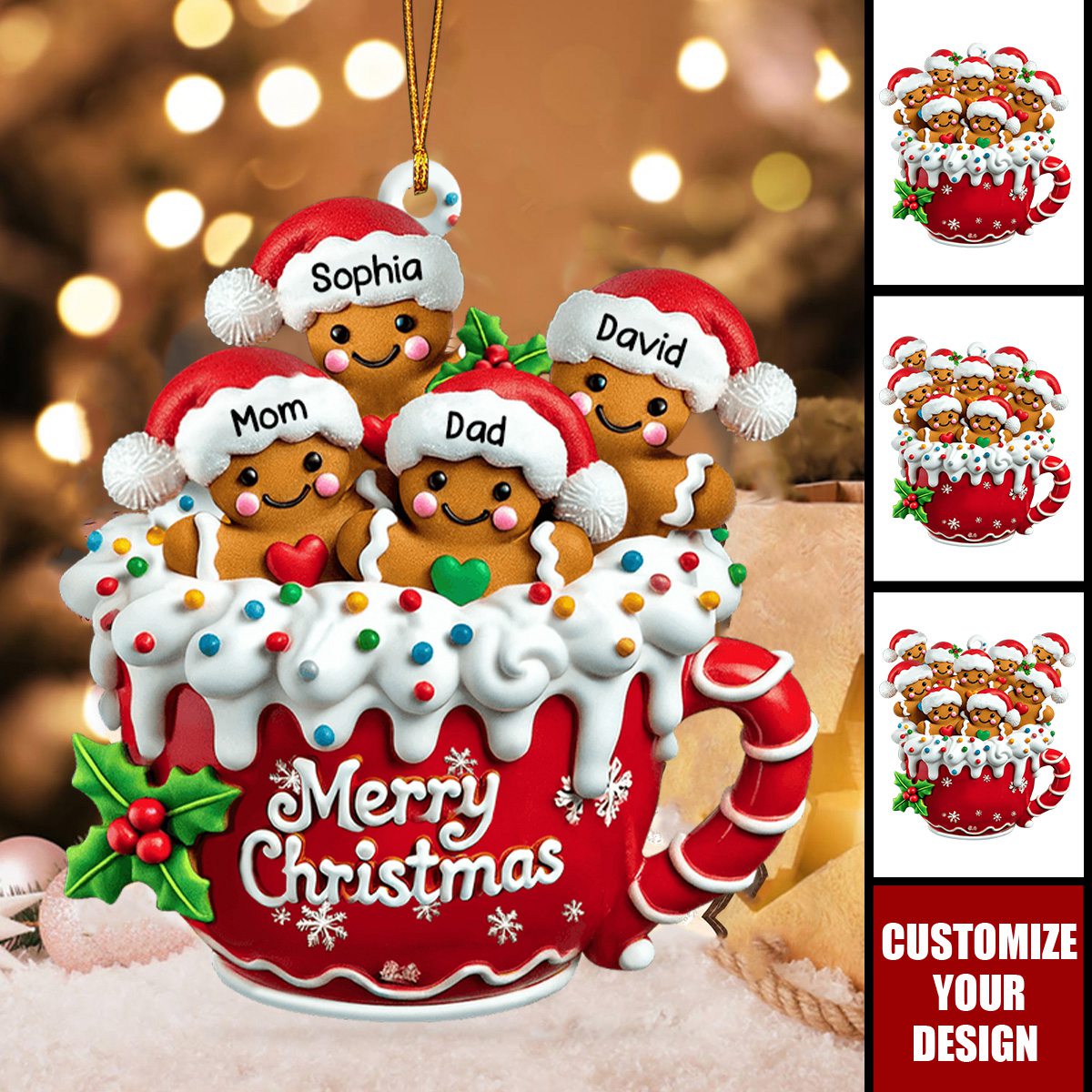 Merry Christmas - Personalized Gingerbread Family Ornament