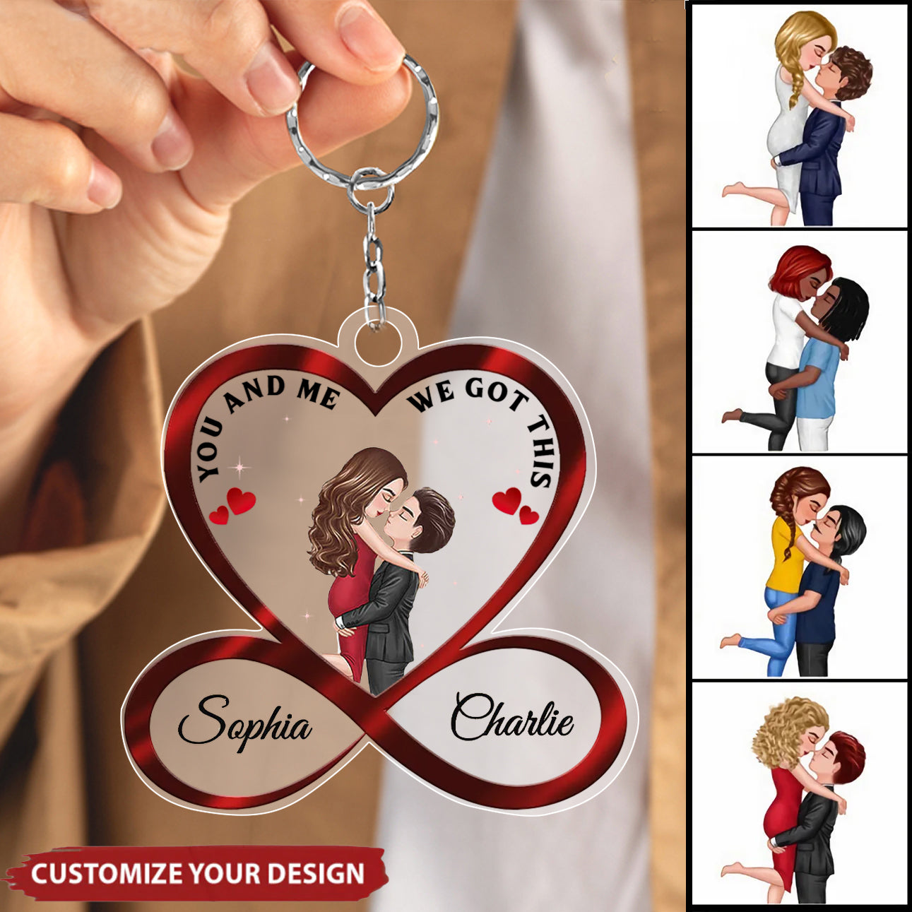 Couple Hugging Kissing Anniversary Gift Personalized Keychain