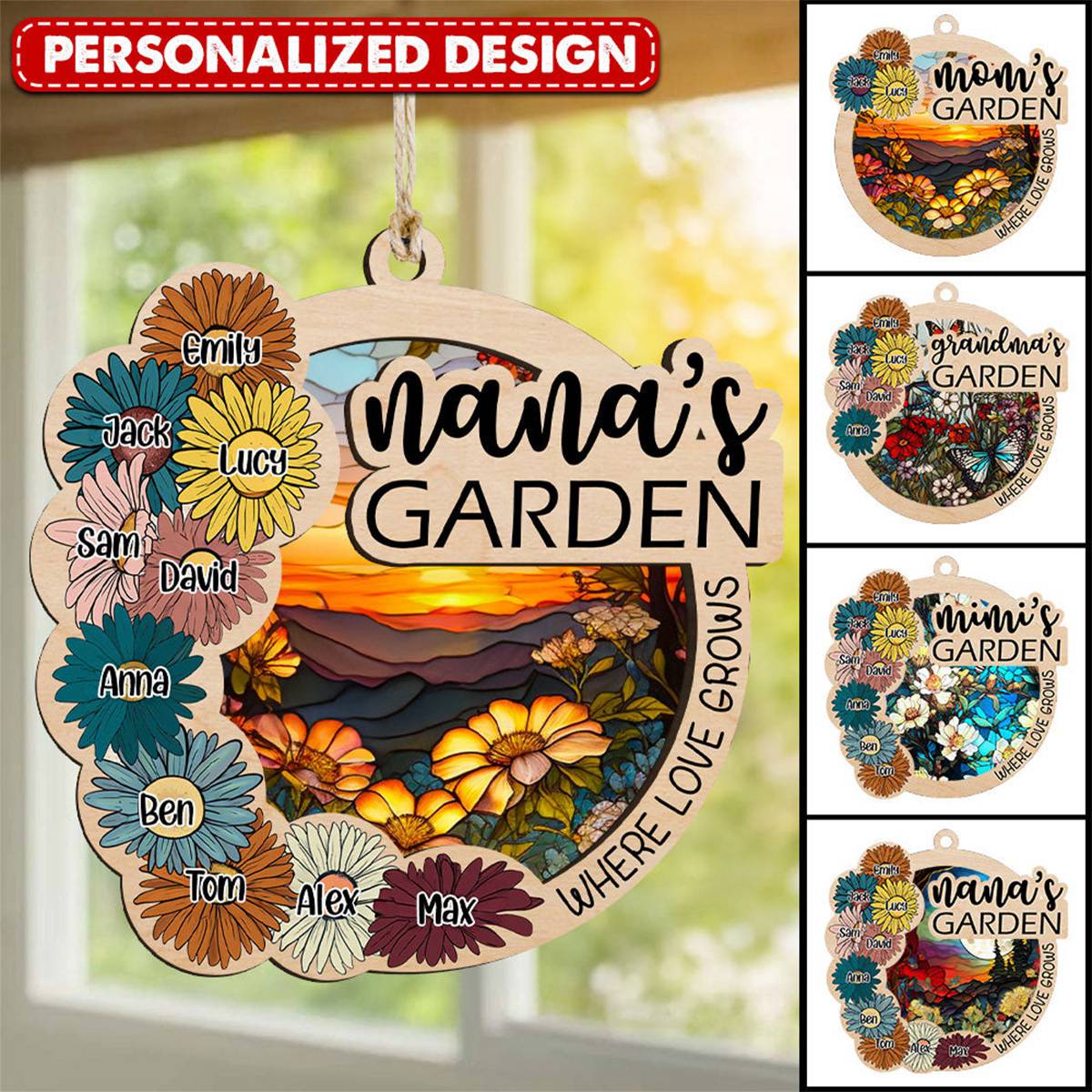 Grandma's Garden Where Love Grows Personalized Suncatcher