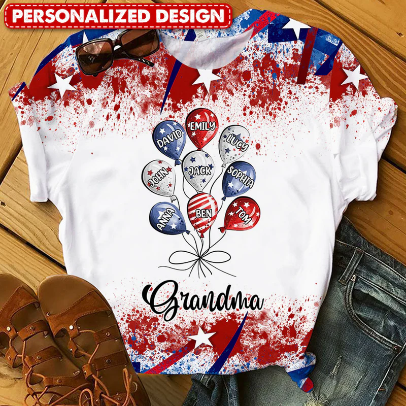 4th July Grandma Little Balloon Kids Personalized 3D T-shirt