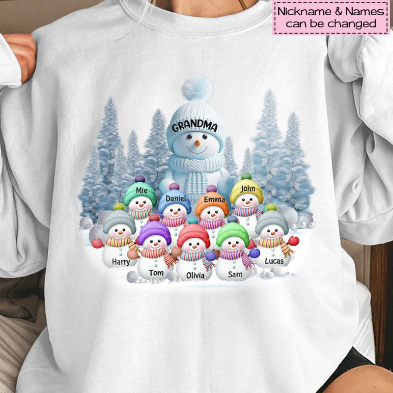 Christmas Blue Vibe Snowman Grandma Mom Colorful Kids Personalized Sweatshirt