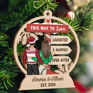 Christmas This Way To Love - Personalized Wooden Cutout Ornament