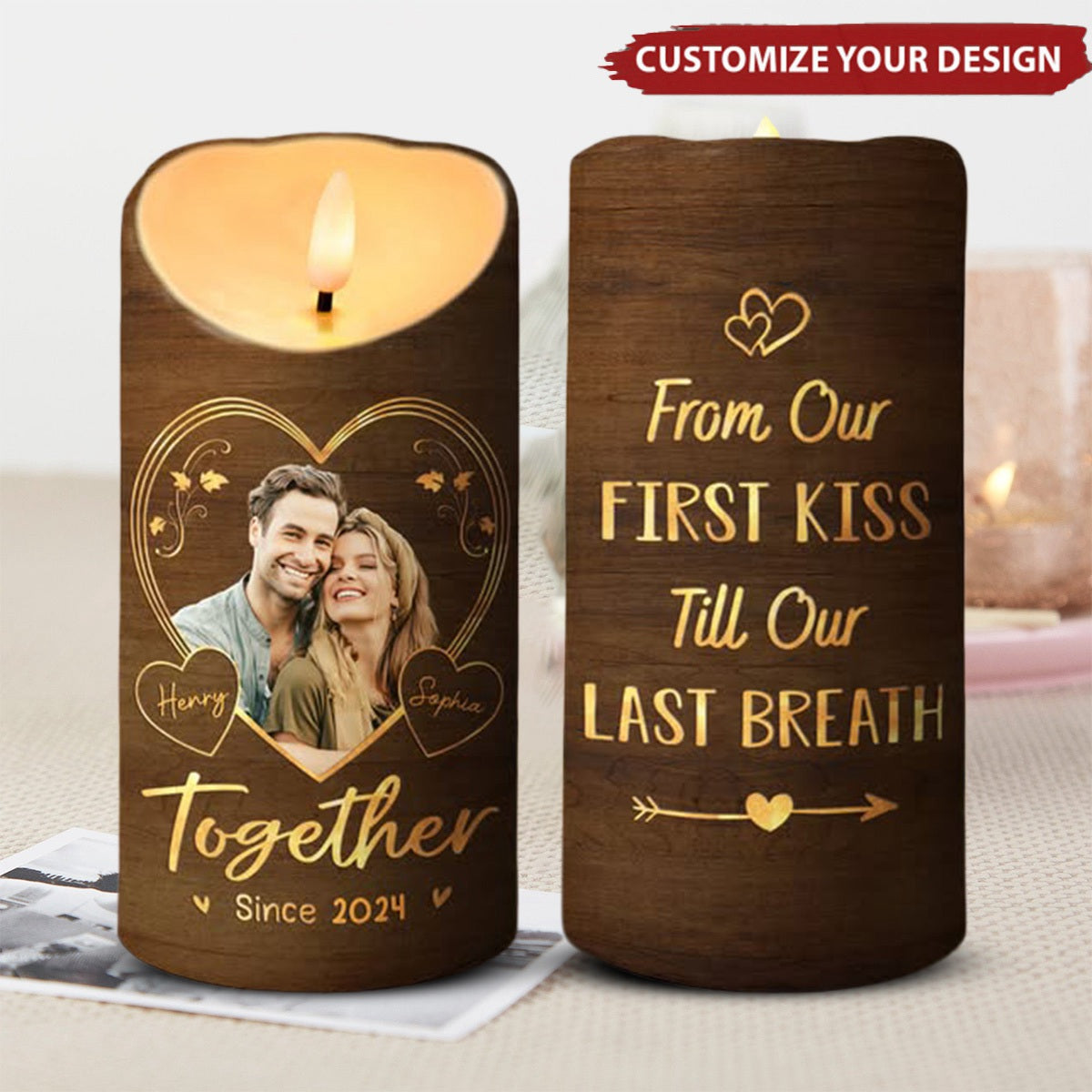 Custom Photo - Couple Personalized Custom LED Candle