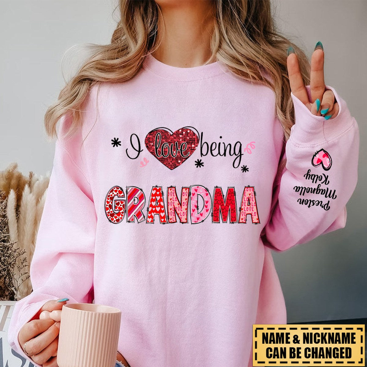 I Love Being Grandma Heart With Grandkids Personalized Sweatshirt