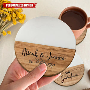 Custom Engraved Marble Wood Coasters, Personalized Cup Mat Coaster Set