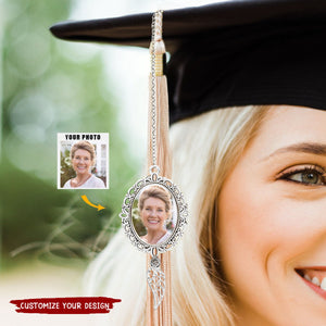 Custom Memorial Graduation Tassel Photo Charm with Angel Wing