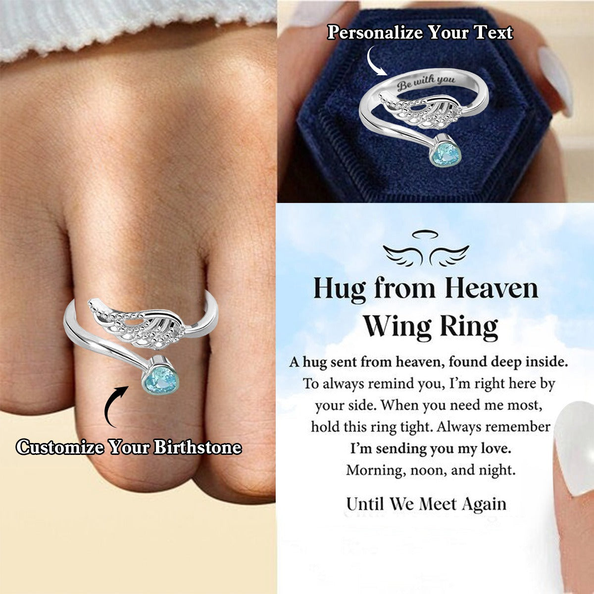 Personalized Hug from Heaven Wing Birthstone Ring