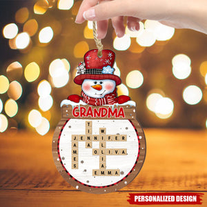 Snowman Grandma Mom With Kids Crossword Puzzle Personalized Ornament