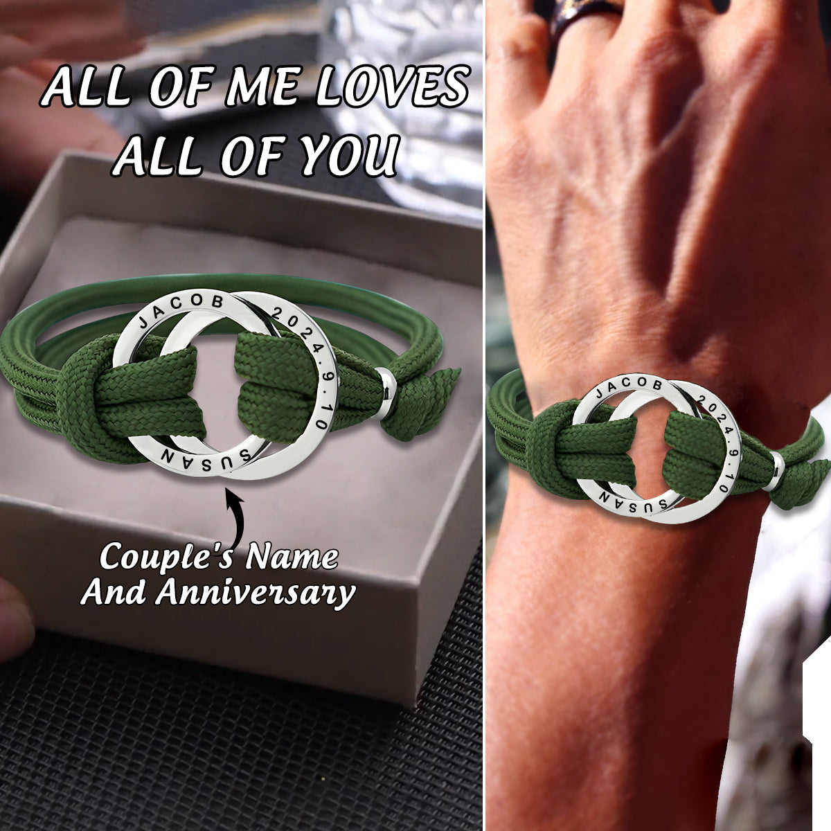 To My Man, Personalized Double Name Date Stainless Steel Bracelet