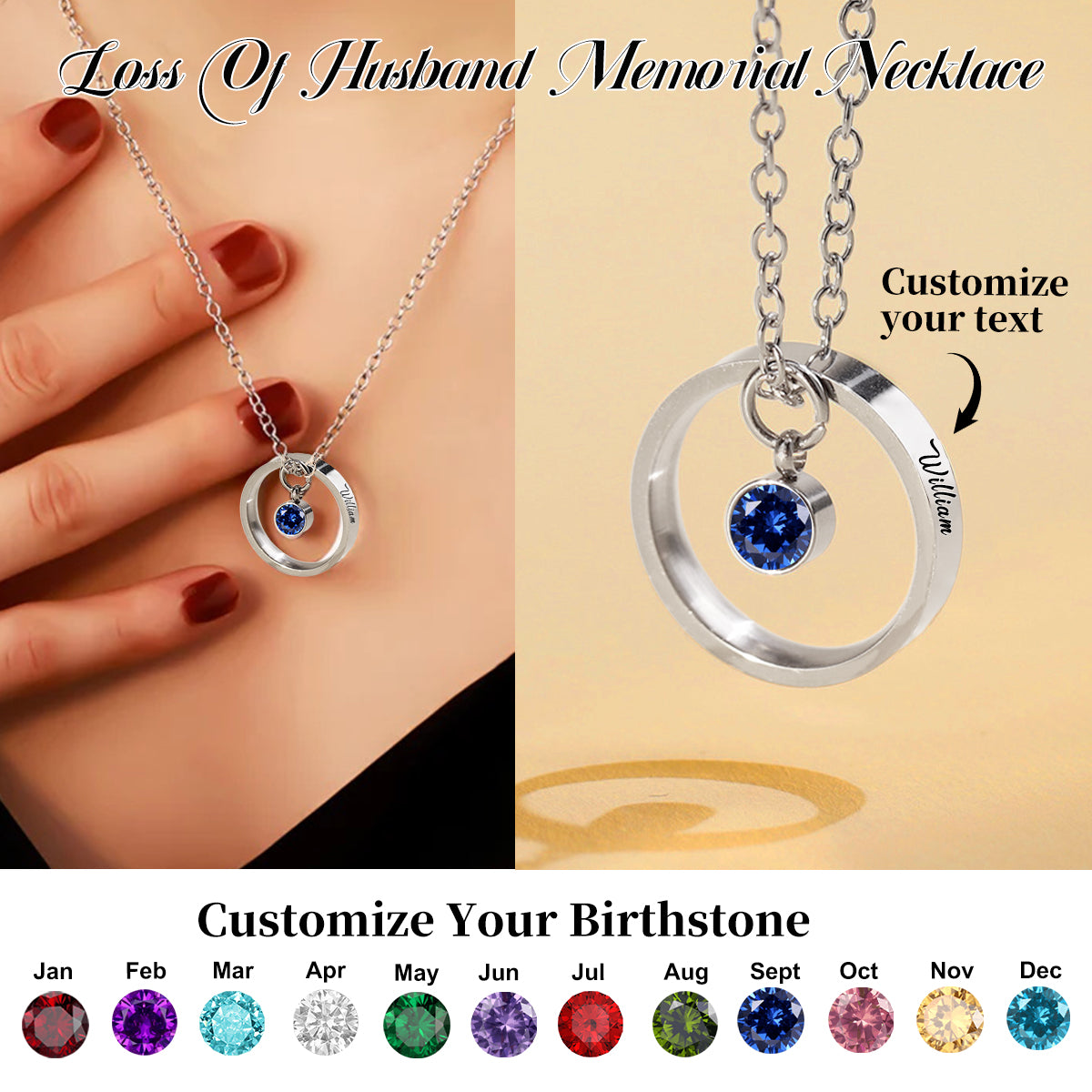 Personalized Birthstone Name Memorial Circle Necklace