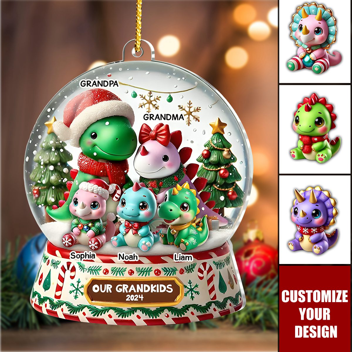 Personalized 3D Effect Our Grandkids In Snow Globe Ornament