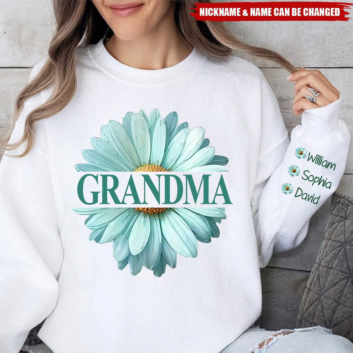 Grandma Flower Daisy Color And Grandkids Sweatshirt