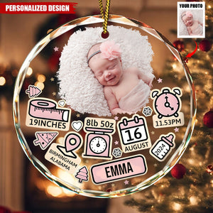 Baby's First Christmas - Personalized Custom Upload Photo Glass Ornament