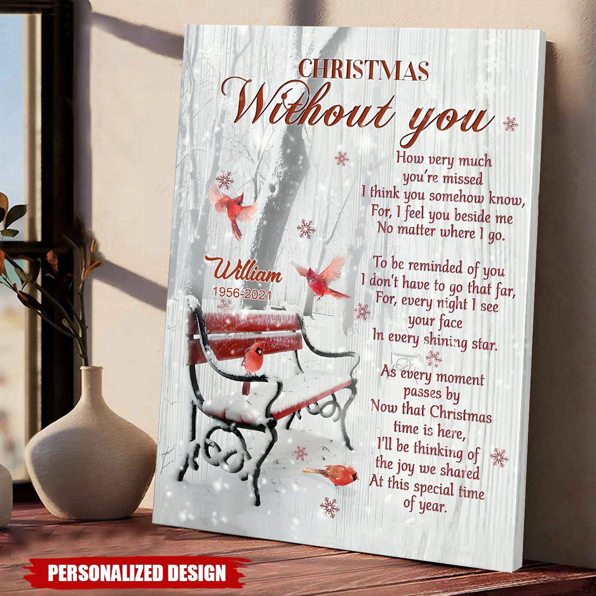 Christmas Without You Cardinal Memorial Personalized Canvas