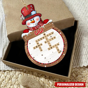 Snowman Grandma Mom With Kids Crossword Puzzle Personalized Ornament