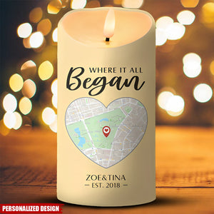 Location Map Where It All Began - Couple Personalized Custom LED Candle