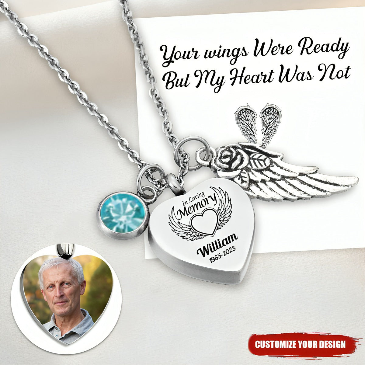 Personalized Memorial Heart Necklace With Birthstone