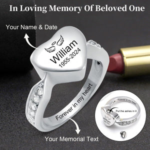 Personalized Name Date Memorial Heart Urn Ring