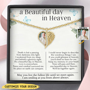 Personalized Memorial Photo Angle Wings Heart Necklace