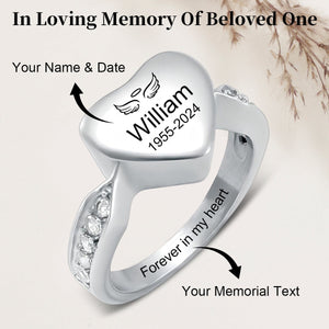 Personalized Name Date Memorial Heart Urn Ring