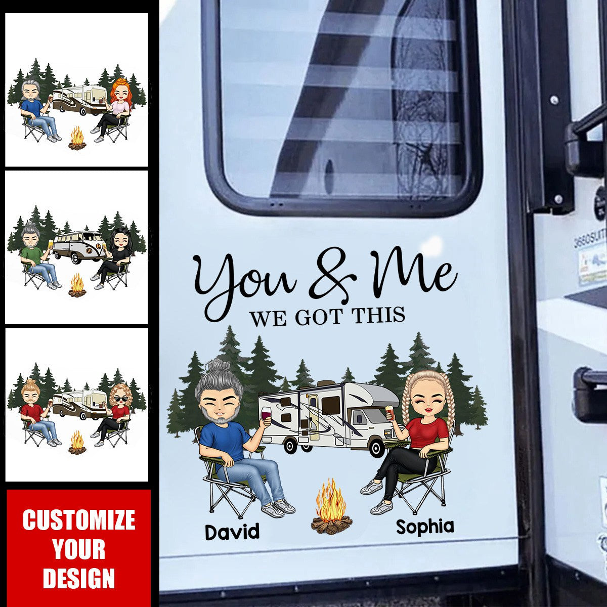 Camping Partners For Life Doll Couple Sitting Personalized RV Decal