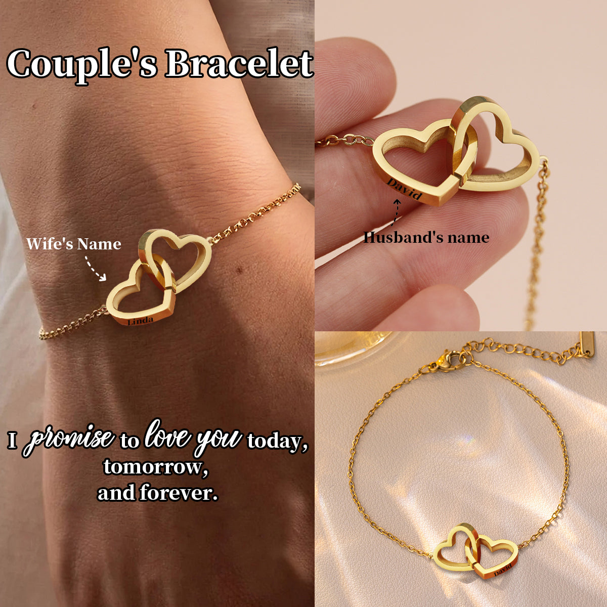 Personalized Name  Heart Shaped Couple Bracelet