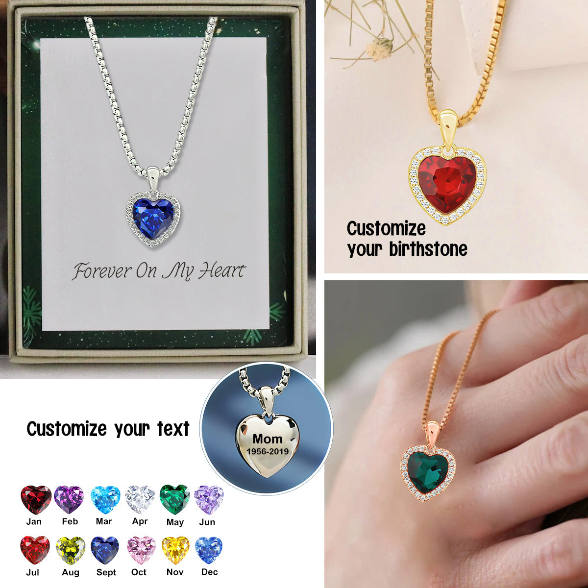 Forever On My Heart-Personalized Name&Birthstone Memorial Necklace