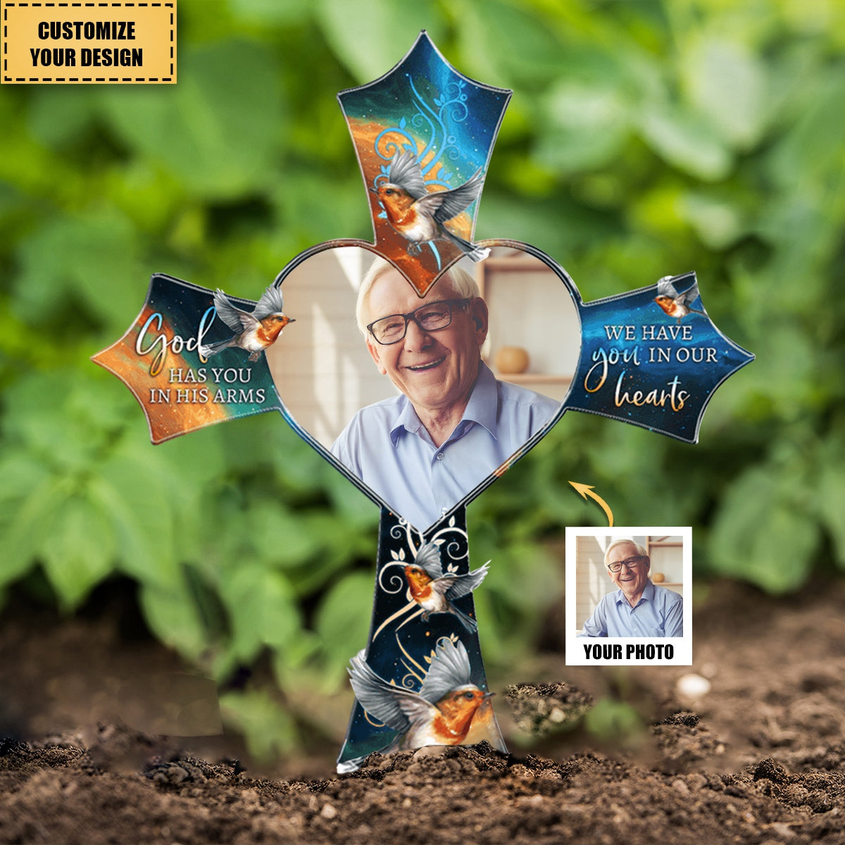 We Have You In Our Hearts - Personalized Photo Garden Stake