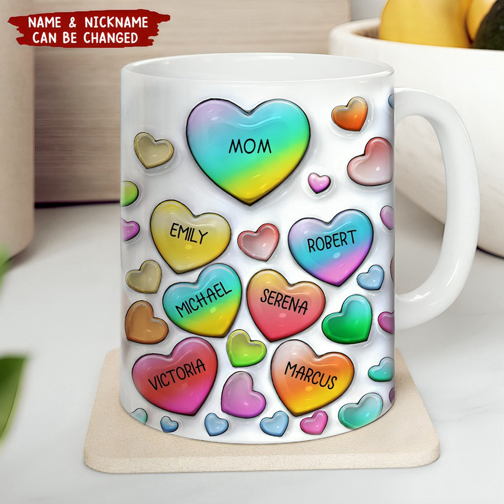 Grandma's Sweethearts Heart By Heart- Personalized 3D Inflated Mug