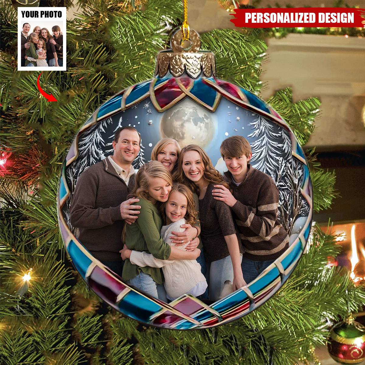 Custom Photo Christmas With Family - Family Personalized Custom Ornament