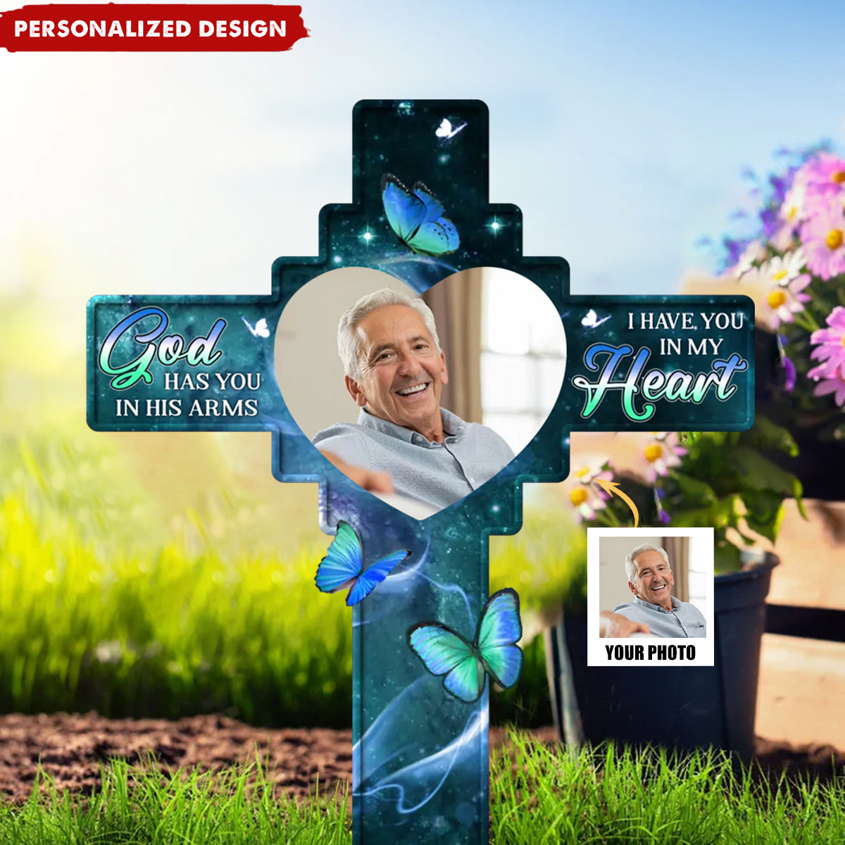 Custom Photo In Our Hearts Always - Memorial Personalized Garden Stake