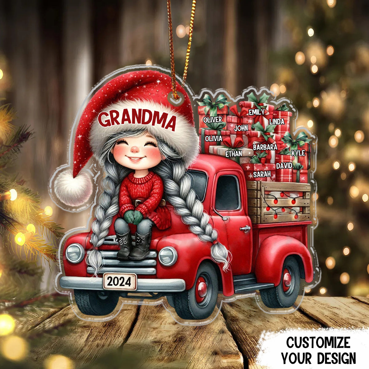 Personalized Truck Grandma Nana With Kids Gift Ornament