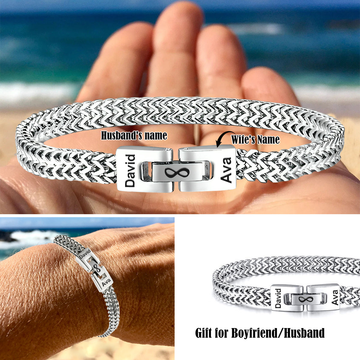 To My Man - Personalized Couples Engraved Names & Initials Bracelet