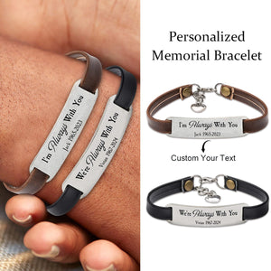 Personalized Engraved Memorial Text Personalized Leather Bracelet