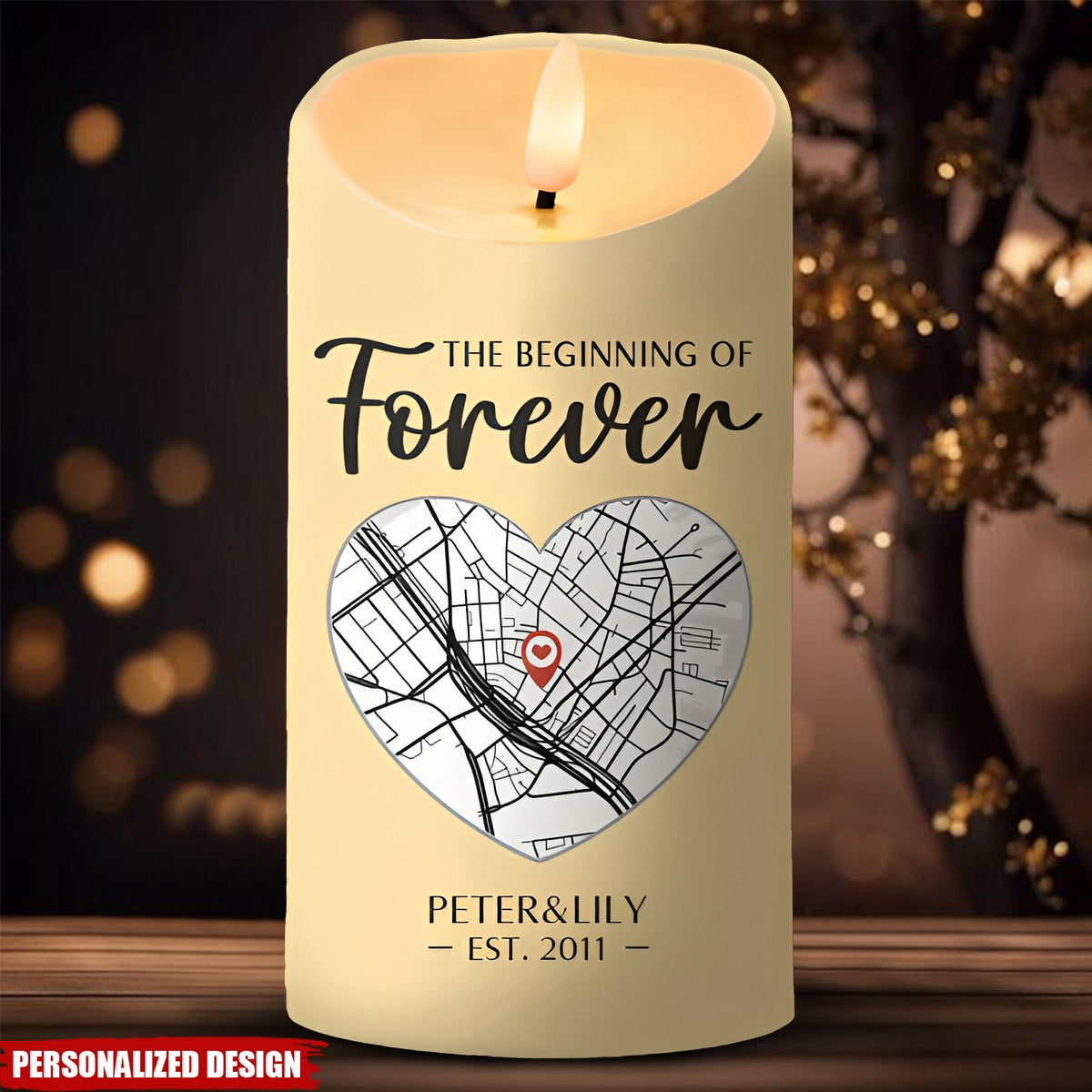 Location Map Where It All Began - Couple Personalized Custom LED Candle