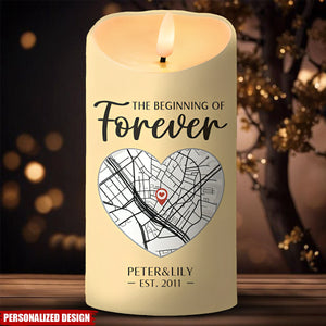 Location Map Where It All Began - Couple Personalized Custom LED Candle